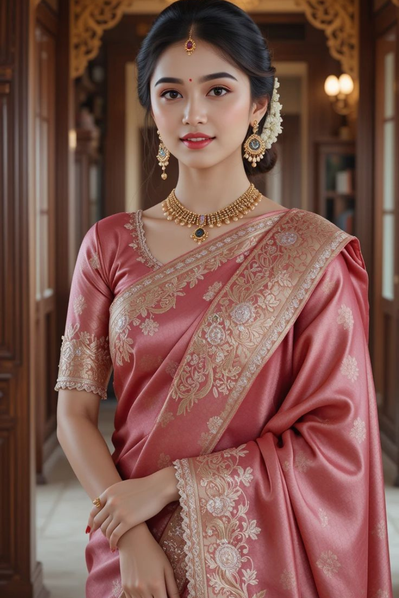 Purple Pure Katan Silk Banarasi Handloom Saree